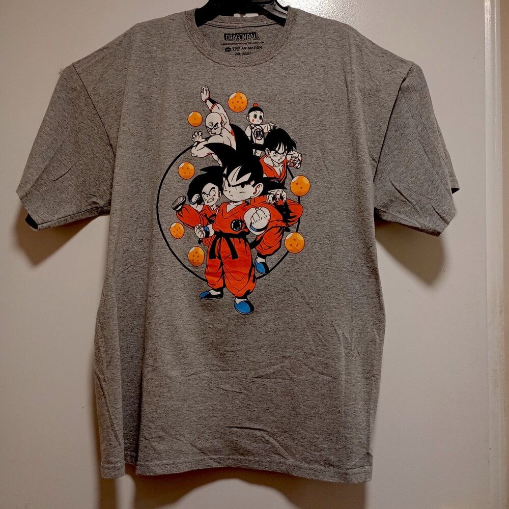 Dragon Ball Origins Graphic T Shirt Mens 2XL Heather Gray Kid Goku Dragon Balls